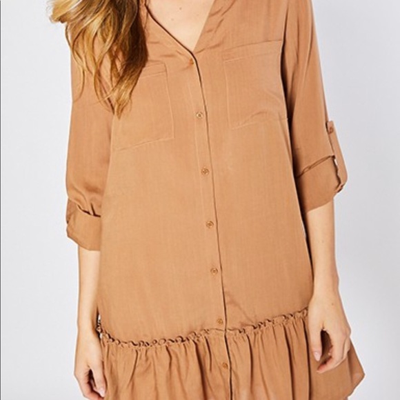 NWT Tan Ruffle Dress - Picture 2 of 4